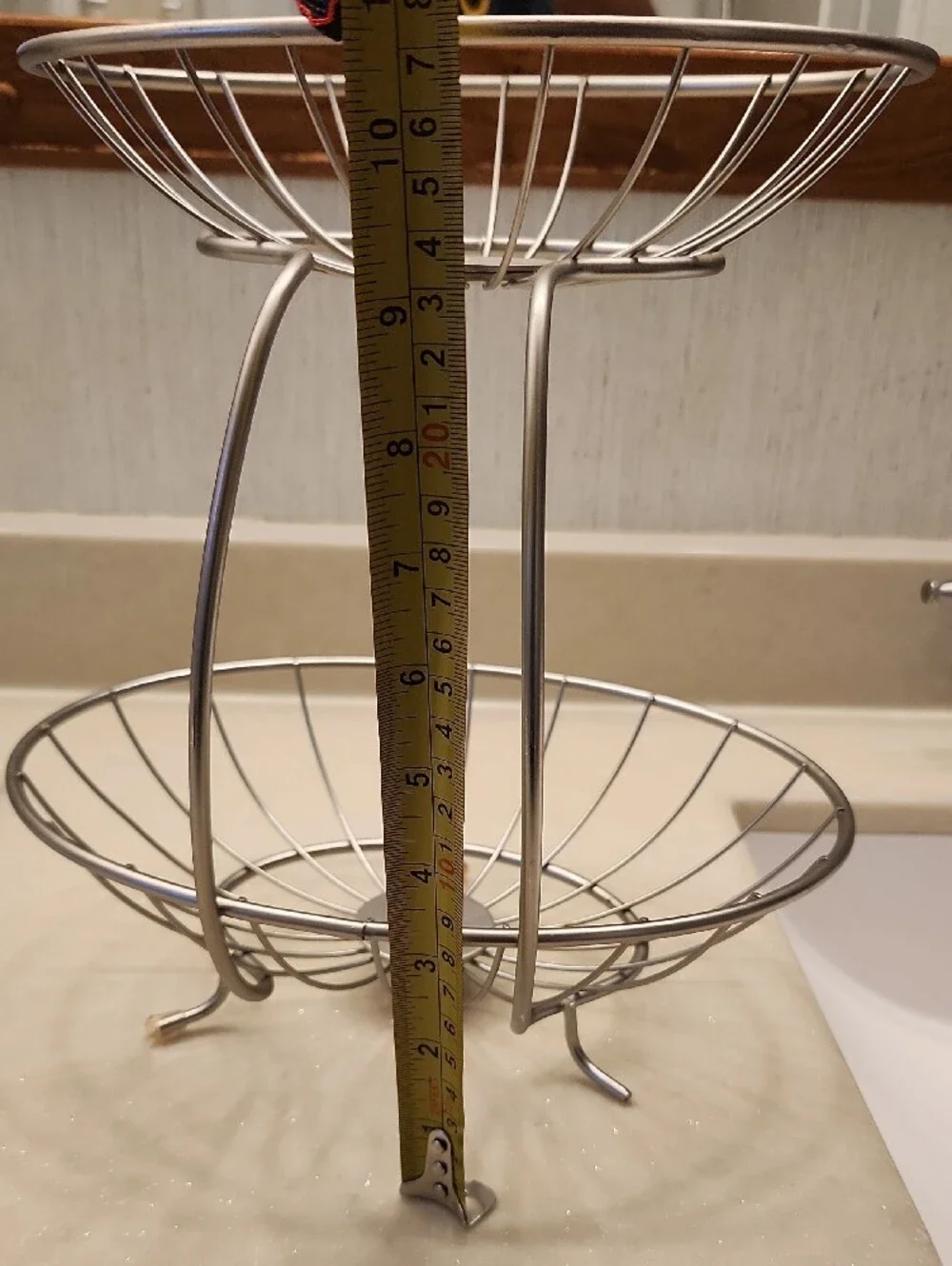 Two-Tier Metal Fruit Basket Stand- Silver-tone